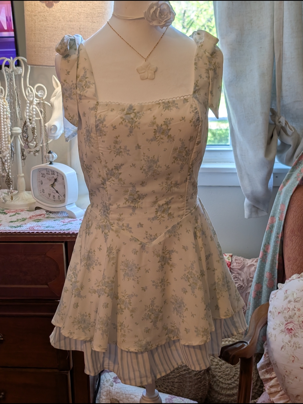 Altar'd State Cream Floral Tiered Tie-Shoulder Romper